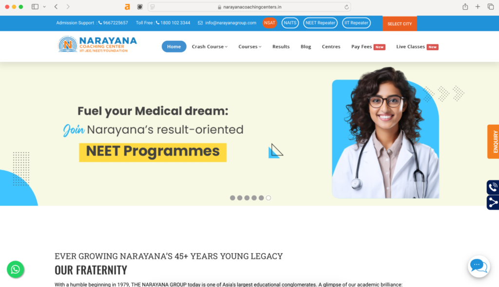 Narayana Academy is one of the top most NEET coaching institutes in India.