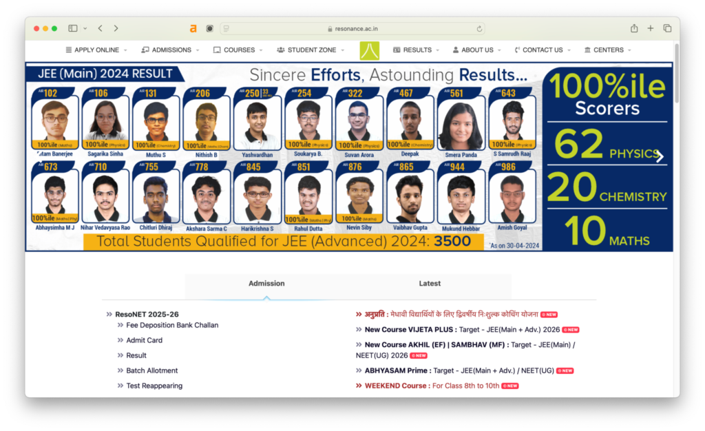 Resonance - best coaching institute for IIT-JEE.