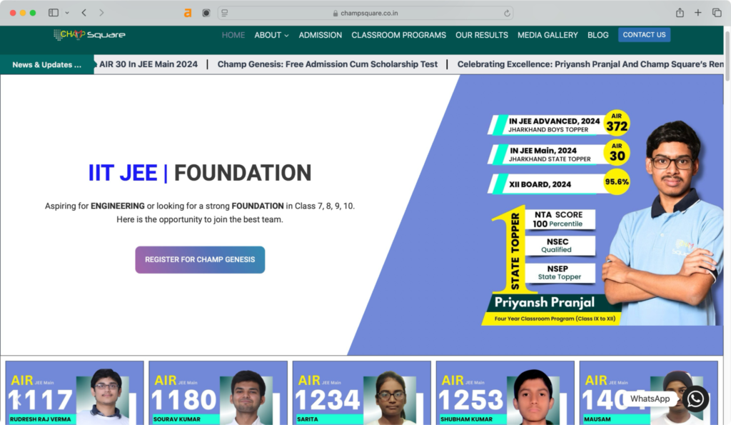 Champ Square - one of the top 10 coaching institutes for IIT JEE in Ranchi.