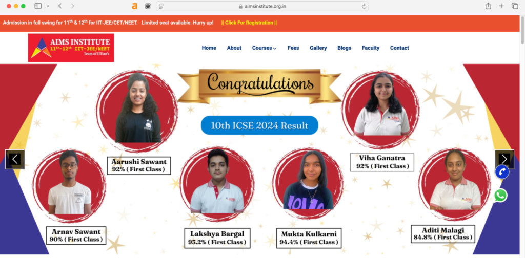 AIMS Institute top 10 IIT JEE coaching classes in Pune.