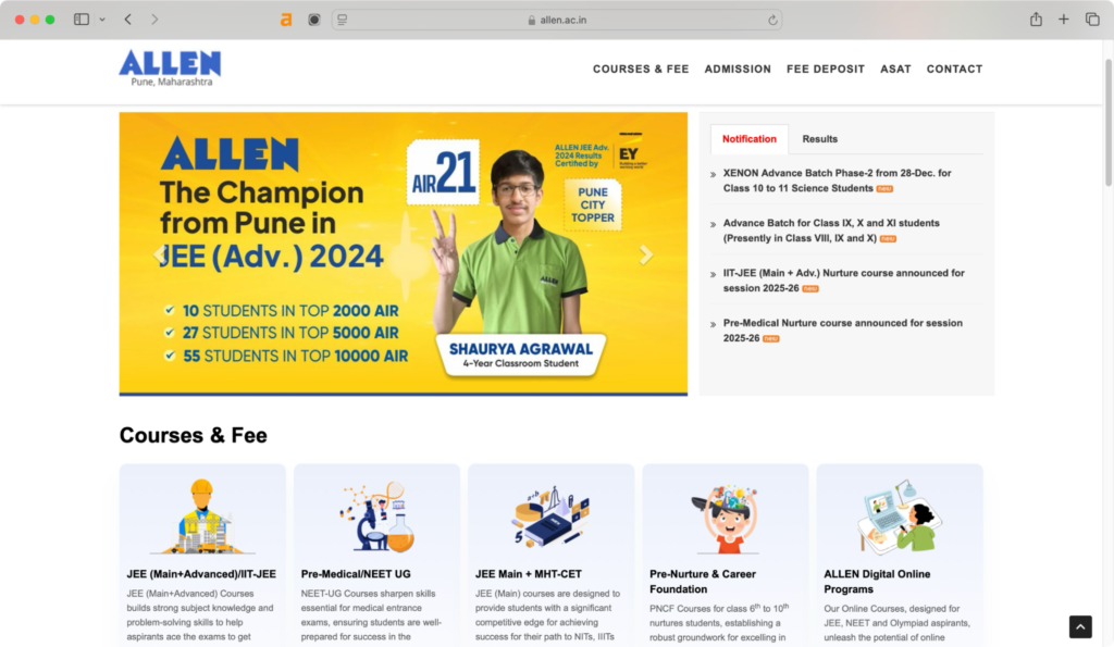 ALLEN Pune is one of the top 10 IIT JEE coaching classes in Pune.