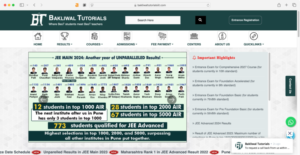 Bakliwal Tutorials is one of the best JEE classes in Pune.