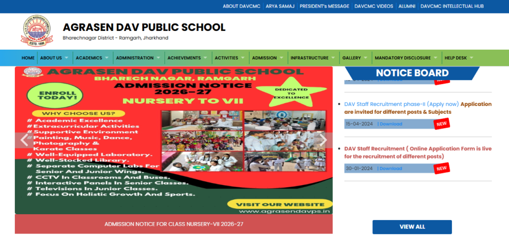 Agrasen DAV Public School Ramgarh is a well-known CBSE school in Jharkhand.