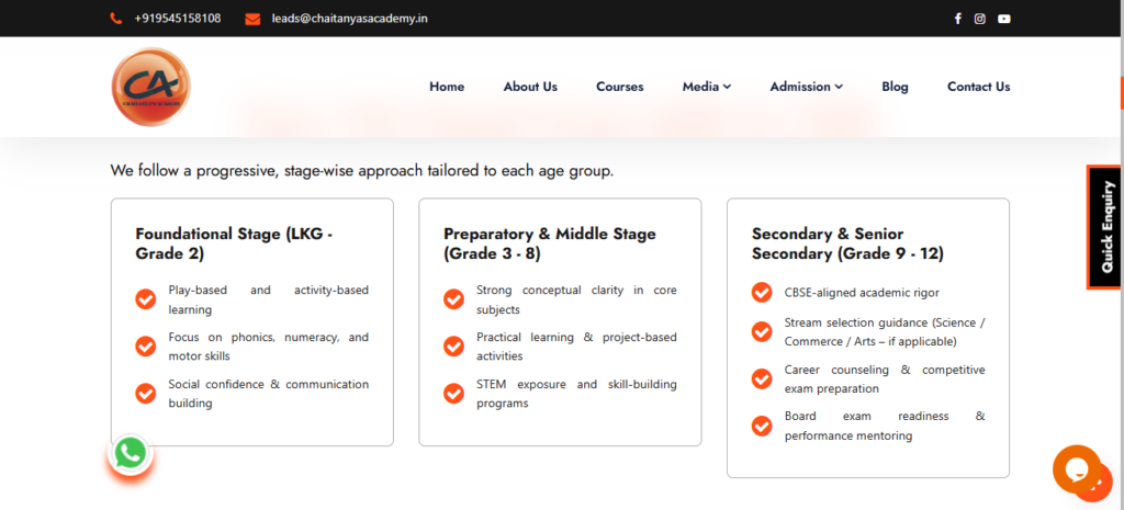 Chaitanya International School Ramgarh follows a CBSE stage wise academic approach from LKG to Grade 12.