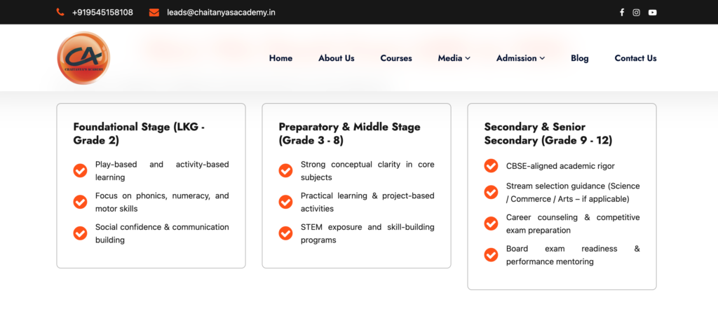 Chaitanya International School Ranchi follows a CBSE stage wise academic approach from LKG to Grade 12.