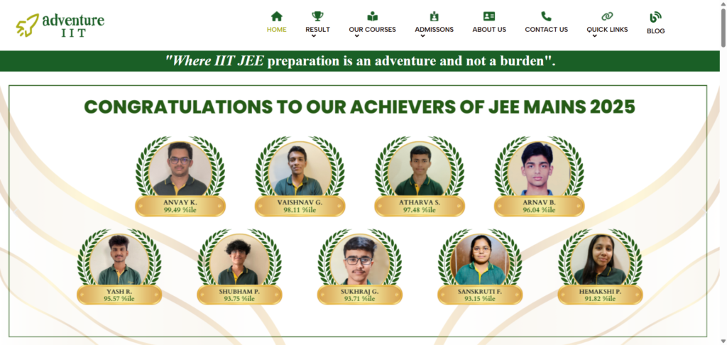 JEE droppers attending a disciplined preparation session at Adventure IIT Pune. 