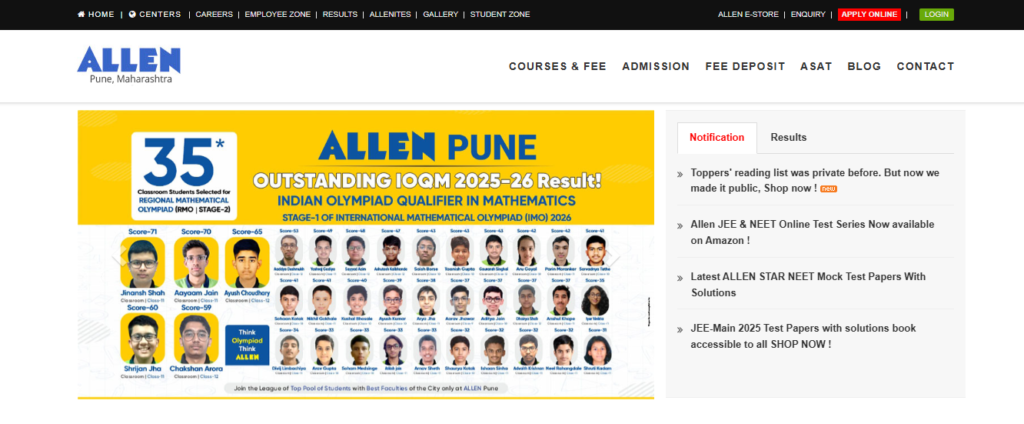 ALLEN coaching institute in Pune for class 12 science students preparing for JEE and NEET.