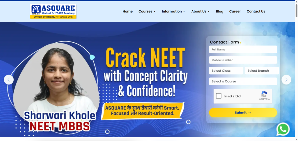 Students attending a hybrid IIT JEE and NEET dropper coaching session at ASQUARE Academy. 