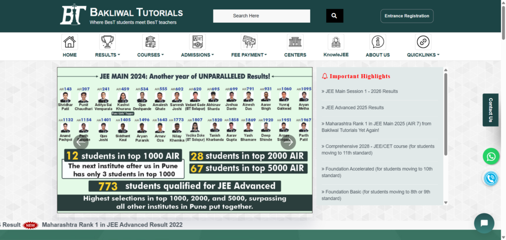 Students preparing for IIT JEE in a structured dropper batch at Bakliwal Tutorials Pune. 