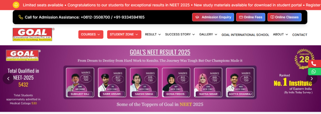 GOAL Institute campus for NEET droppers in Ranchi.