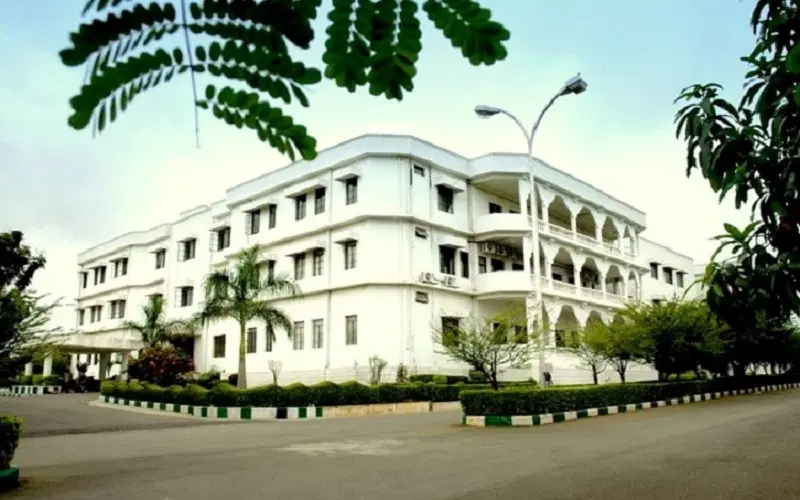 International Institute of Information Technology Hyderabad campus with modern buildings and students. 