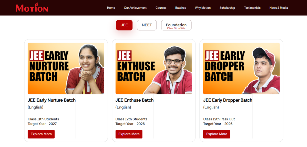 Motion Education top IIT JEE coaching institute in Baramati for droppers.