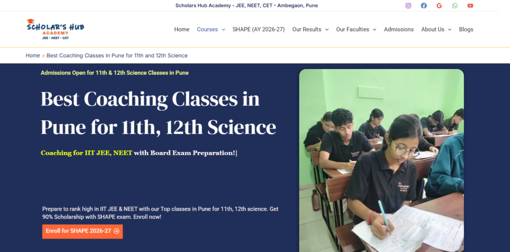 Scholars Hub Academy class 12 science coaching institute in Pune for JEE and NEET preparation.