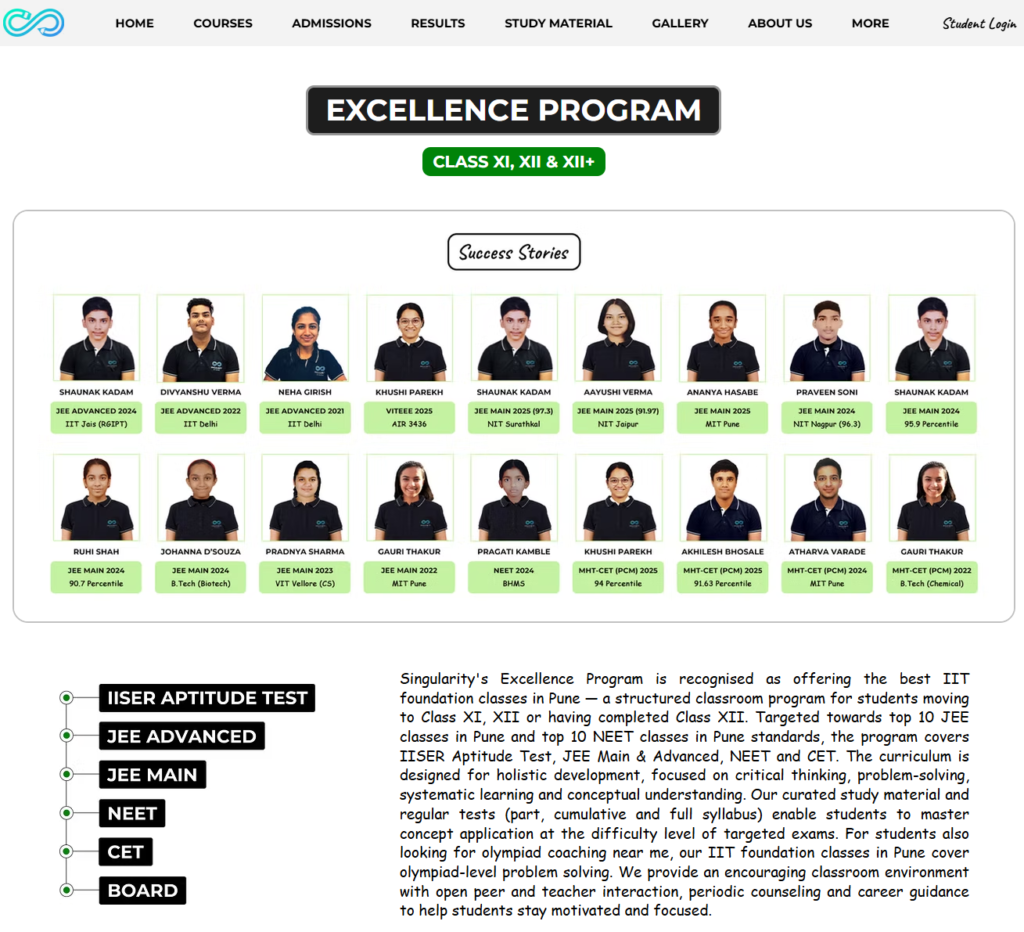Singularity Educators coaching institute in Pune for class 12 science and entrance preparation.