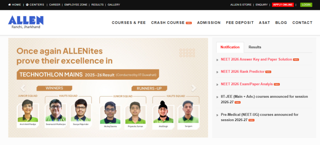 Students practicing advanced IIT JEE questions at ALLEN Ranchi. 