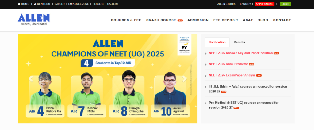ALLEN Career Institute center for NEET droppers in Ranchi.