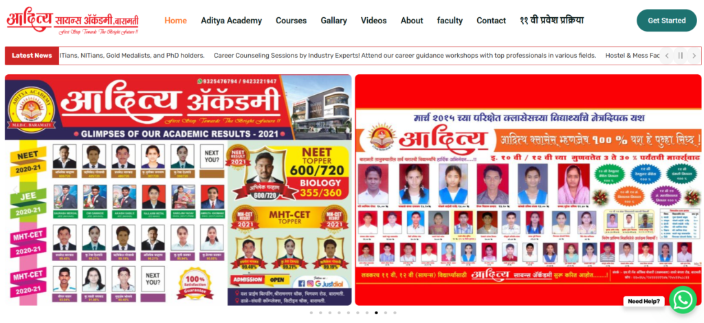 Students attending NEET and JEE coaching sessions at Aditya Science Academy in Baramati. 
