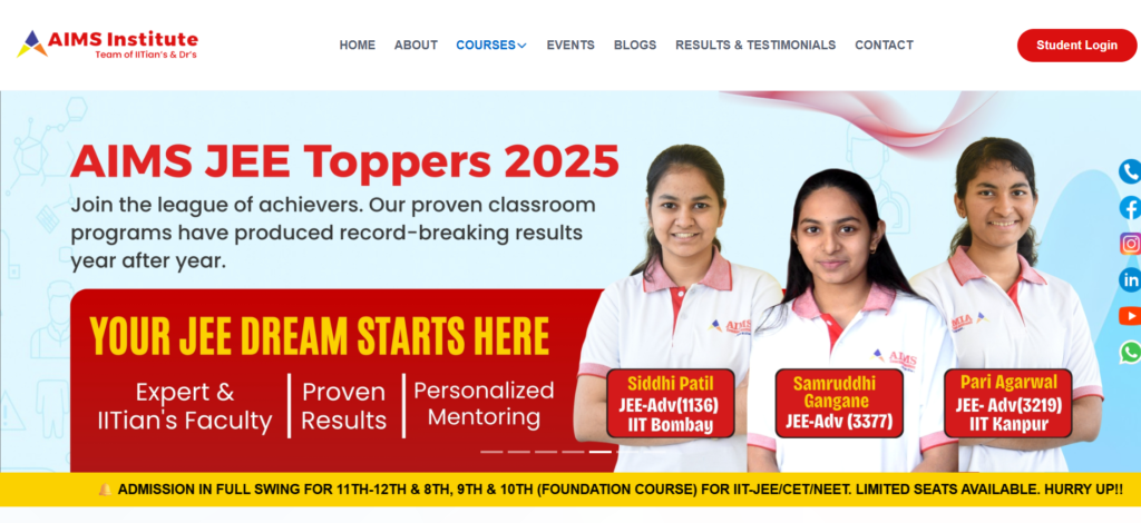 AIMS Institute provides class 11 science coaching in Pune for science stream students. 