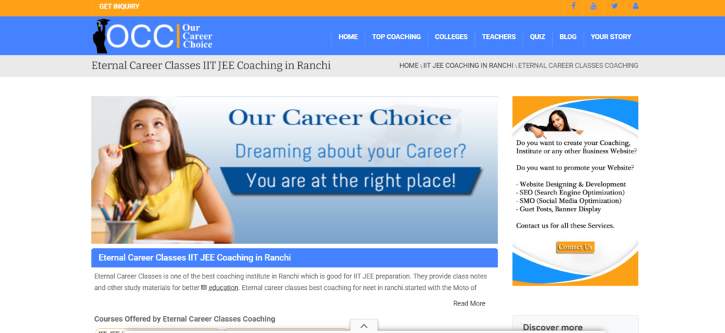Students studying for NEET and JEE exams at Eternal Career Classes in Ranchi. 