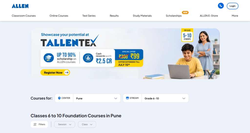 Allen Career Institute JEE foundation coaching for Class 8, 9, and 10 students in Pune.