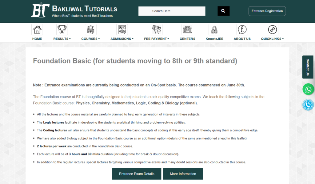 Students attending foundation coaching at Bakliwal Tutorials in Pune for Classes 8 to 10.