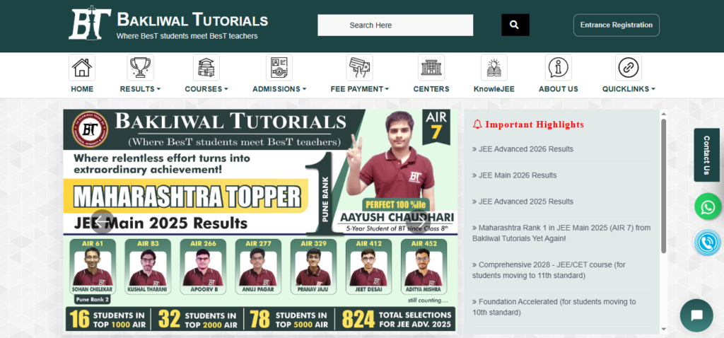 Bakliwal Tutorials JEE foundation coaching for Class 8, 9, and 10 students in Pune.