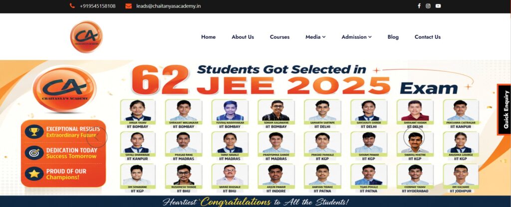 Chaitanya’s Academy JEE foundation coaching for Class 8, 9, and 10 students in Pune.