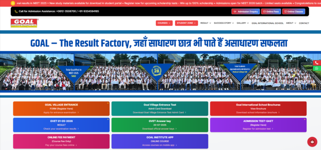 Goal Institute class 11 science coaching in Ranchi for NEET and JEE students. 