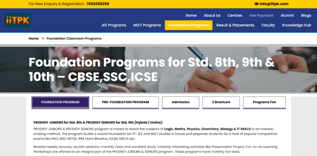 IITPK JEE foundation coaching for Class 8, 9, and 10 students in Pune.