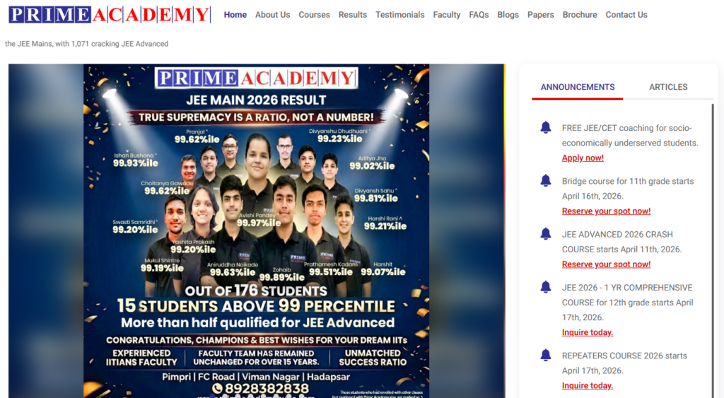 Students attending foundation coaching at Prime Academy, in Pune for Classes 8 to 10.