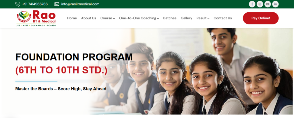 Rao IIT Academy offers foundation coaching for Classes 8 to 10 students in Pune.