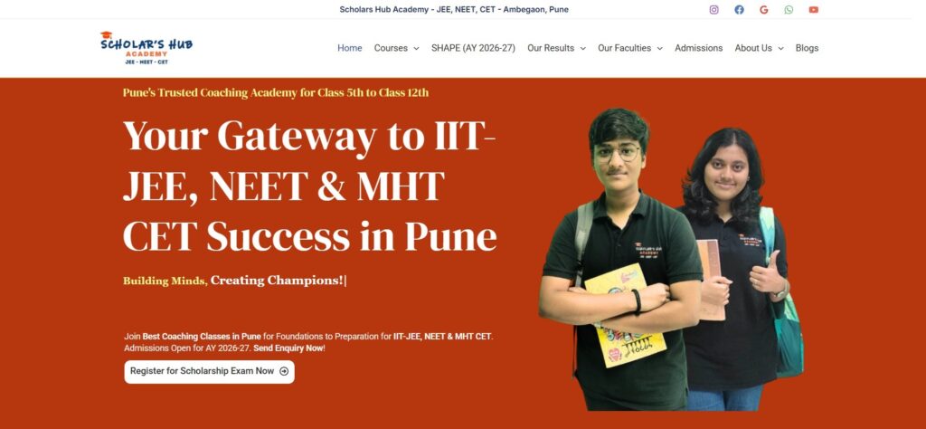 Scholar's Hub Academy NEET foundation coaching for Class 8, 9, and 10 students in Pune.