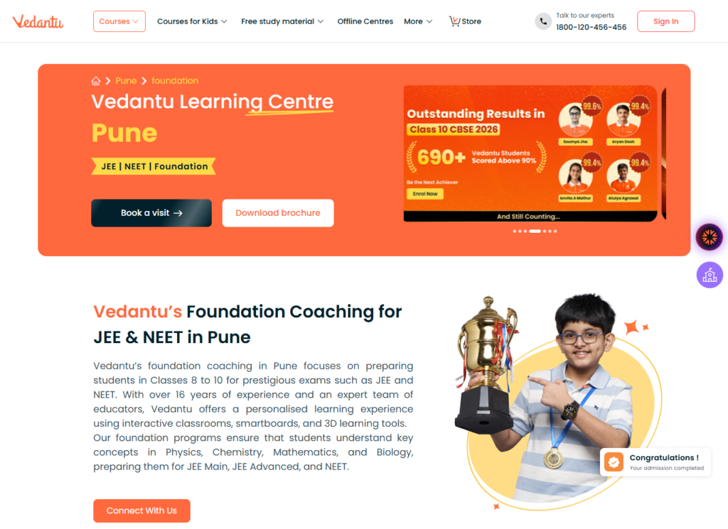 Vedantu Learning Centres NEET foundation coaching for Class 8, 9, and 10 students in Pune.