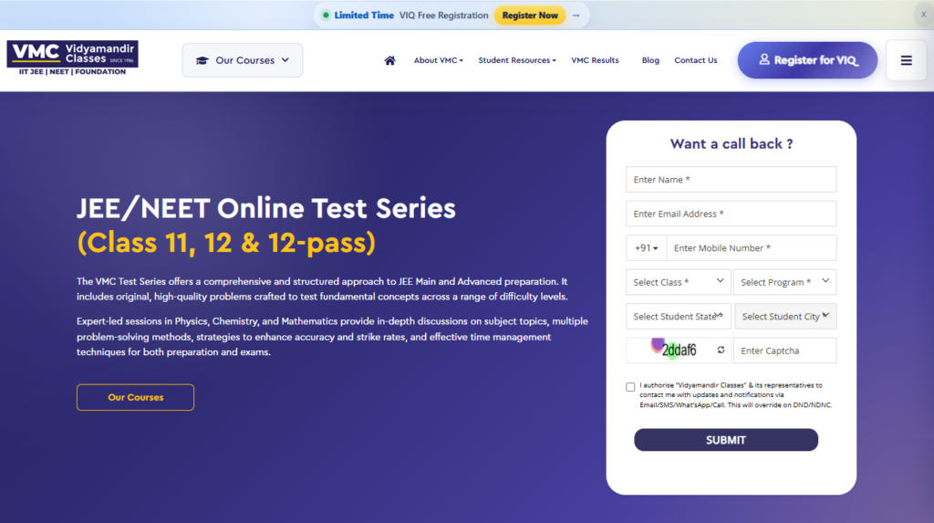 Vidyamandir Classes main and advanced test series.