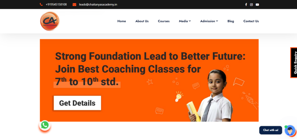 Chaitanya’s Academy foundation coaching program for students of class 7-10 in Ahilyanagar.