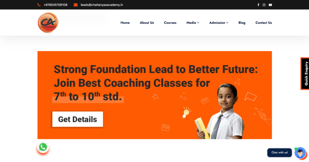 Chaitanya’s Academy foundation coaching for Class 8 to 10 students in Ranchi.