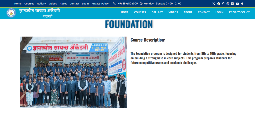 Dnyanjyot Science Academy offers foundation coaching classes in Baramati.