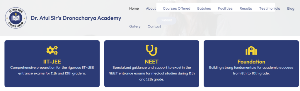 Dr. Atul Sir’s Dronchraya Academy building offering foundation coaching classes in Baramati. 
