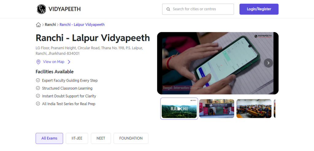Physics Wallah Vidyapeeth foundation course for Class 10 students in Ranchi.