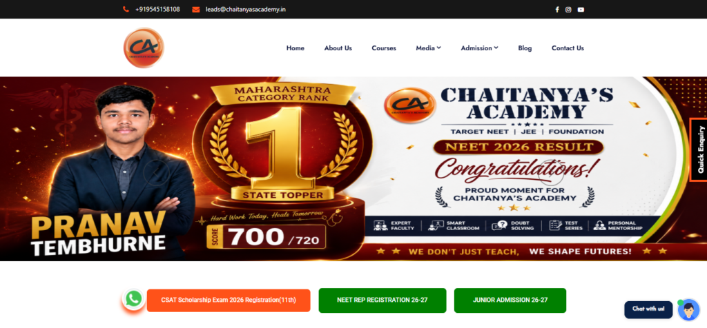 Chaitanya's Academy in Baramati offers foundation coaching for students in Classes 8, 9, and 10.