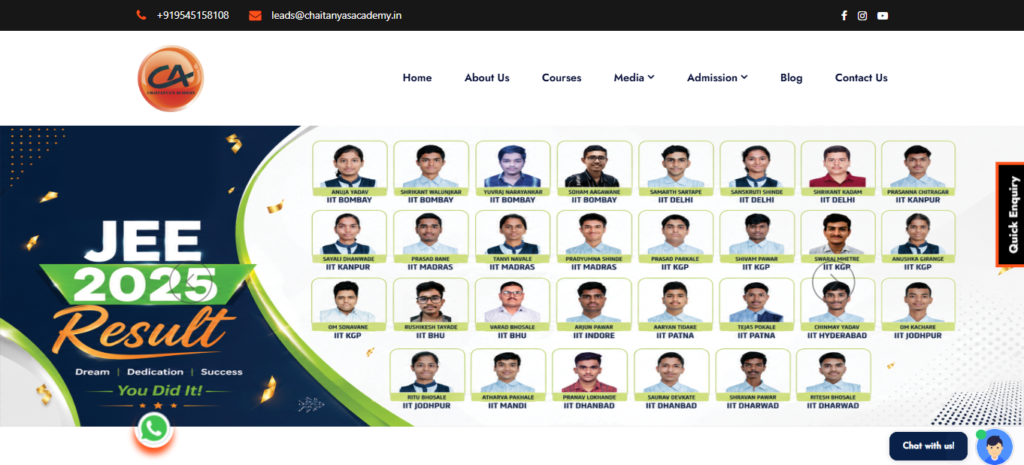Chaitanya Academy supporting students with JEE preparation from Class 9.